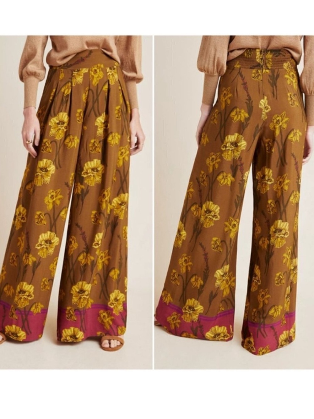 Anthropologie Maeve Terrace Floral Wide-Leg Pants NWT 16 Petite